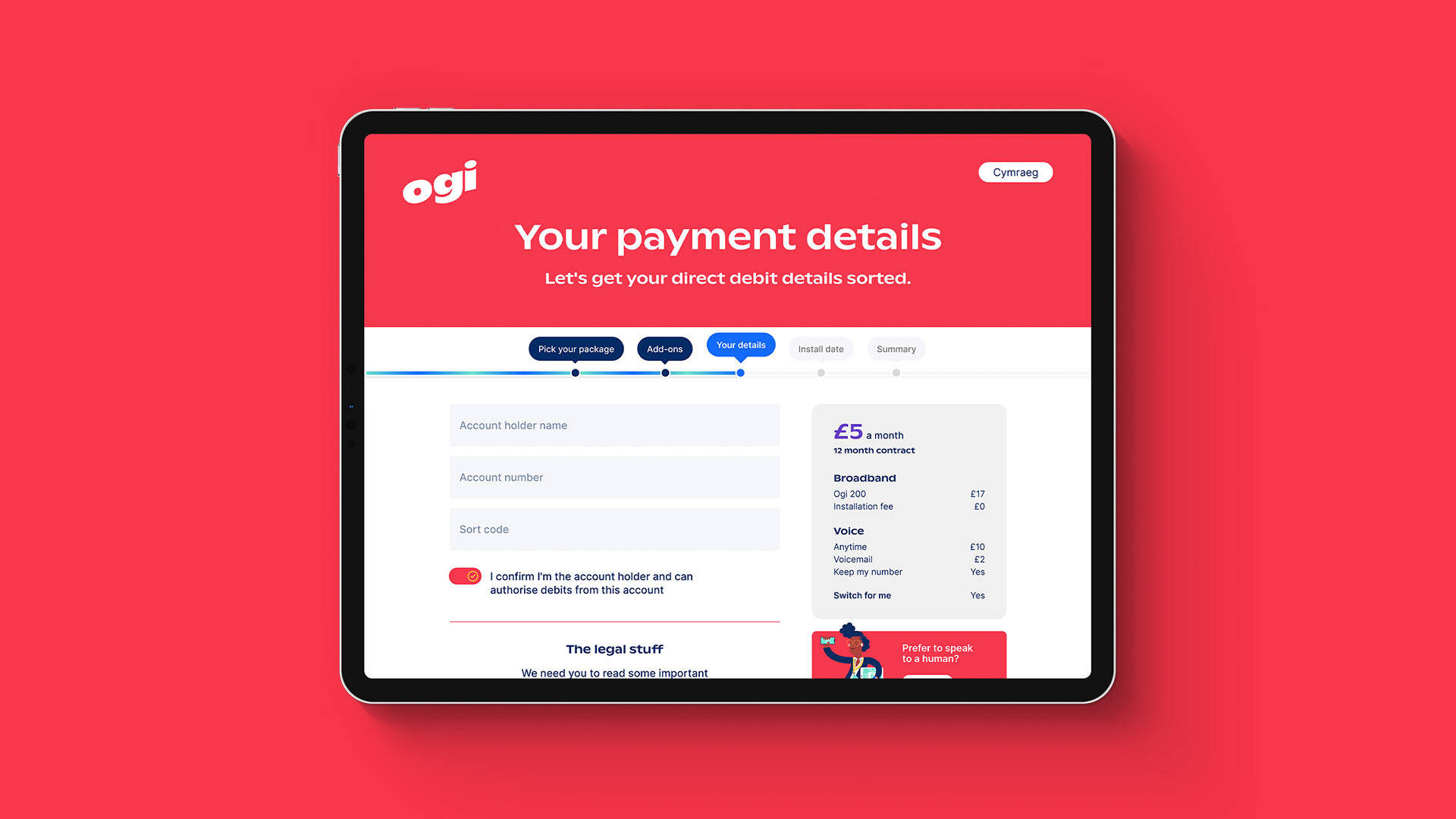 OGI Payment page on tablet
