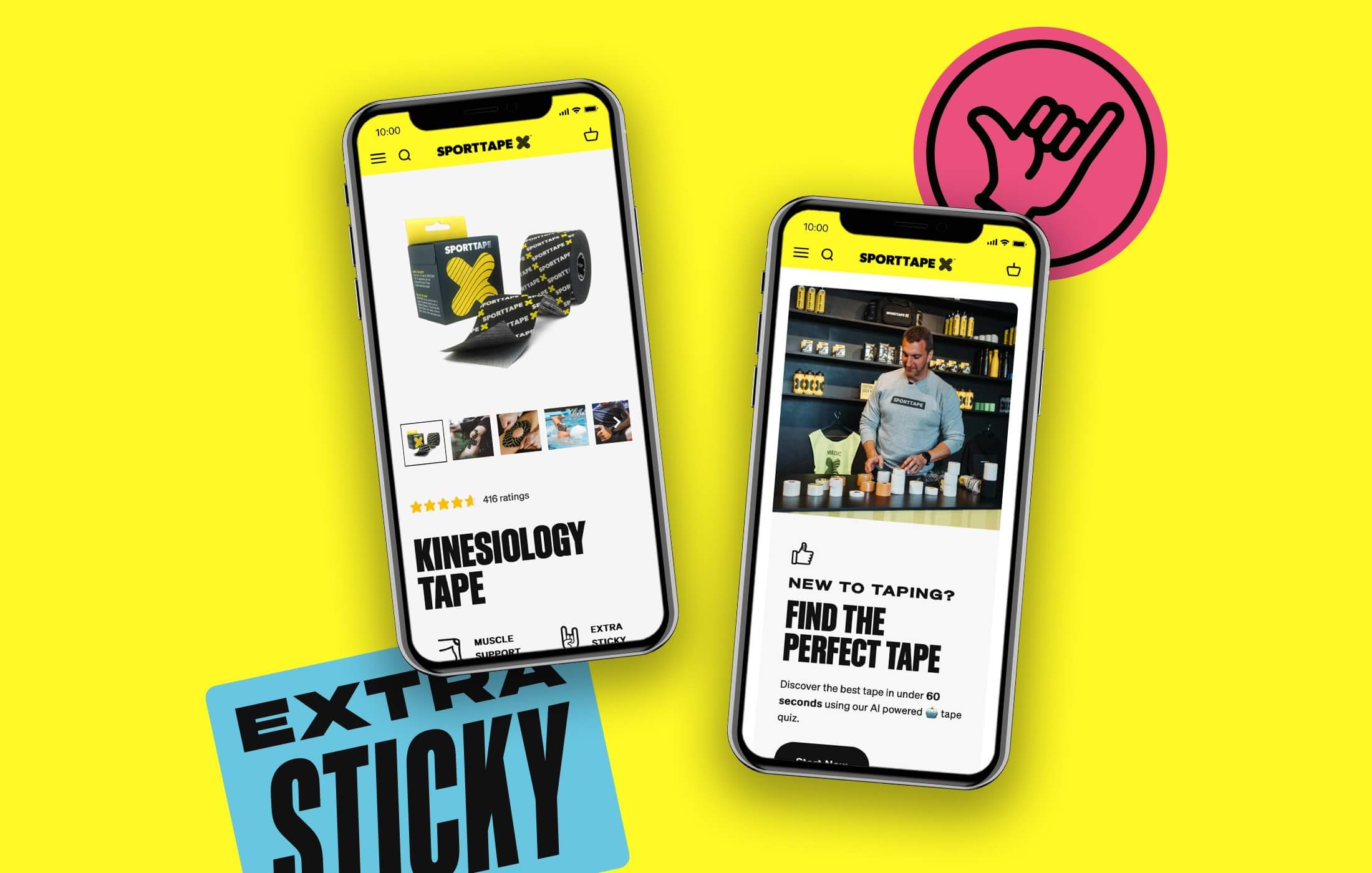 The sport tape Shopify e-commerce website on mobile, with brand stickers in the background
