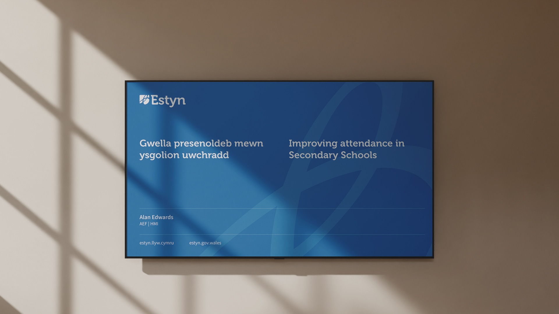 An Estyn presentation slide designed by Pobl