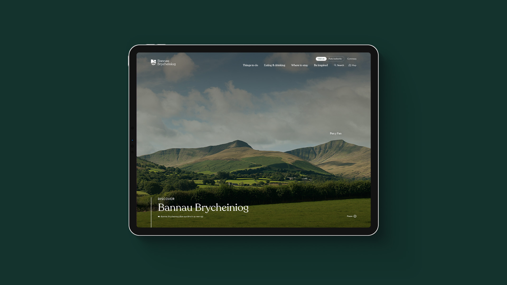 Bannau Brycheiniog National Park website design on a tablet device