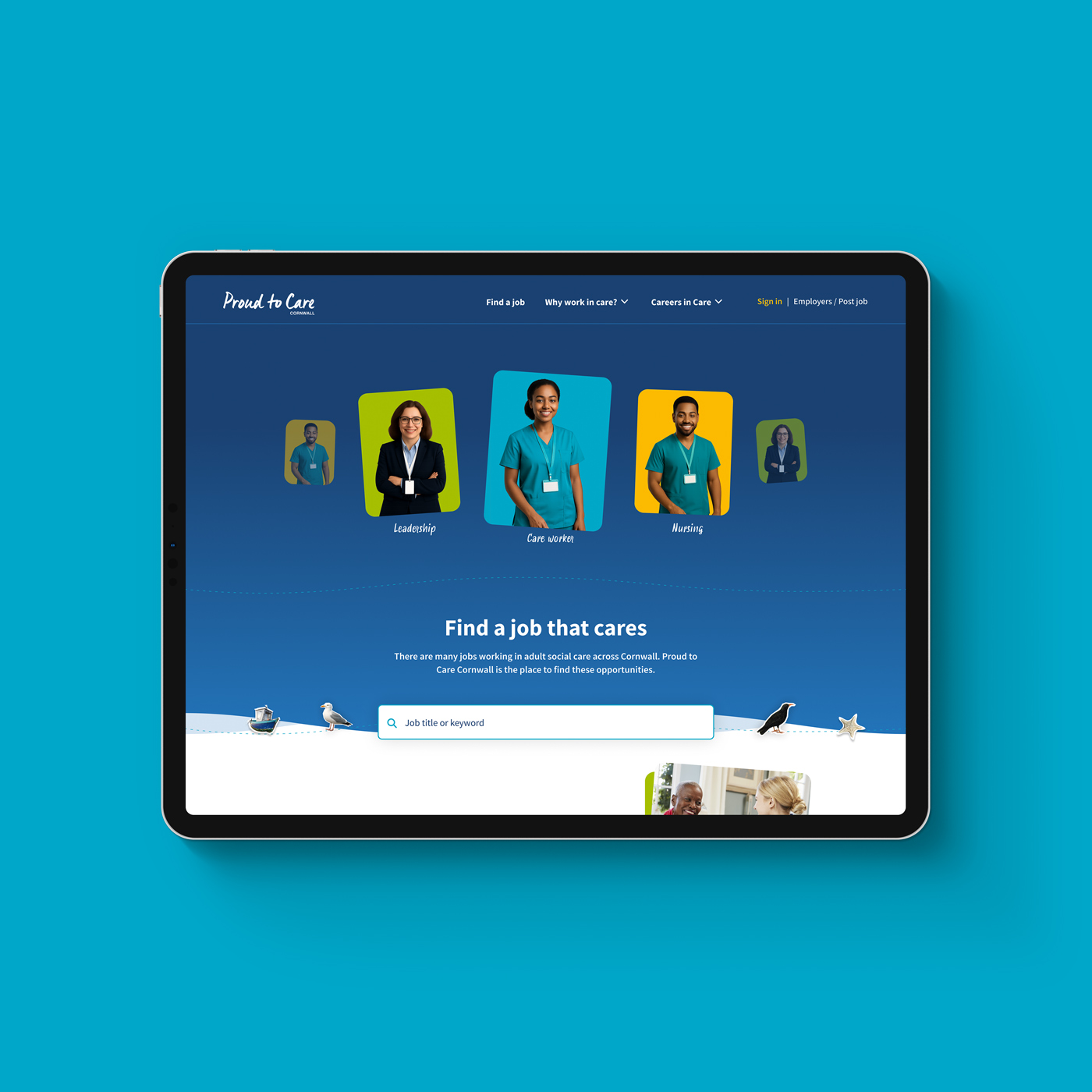 Proud to Care Cornwall homepage design and developed by Pobl