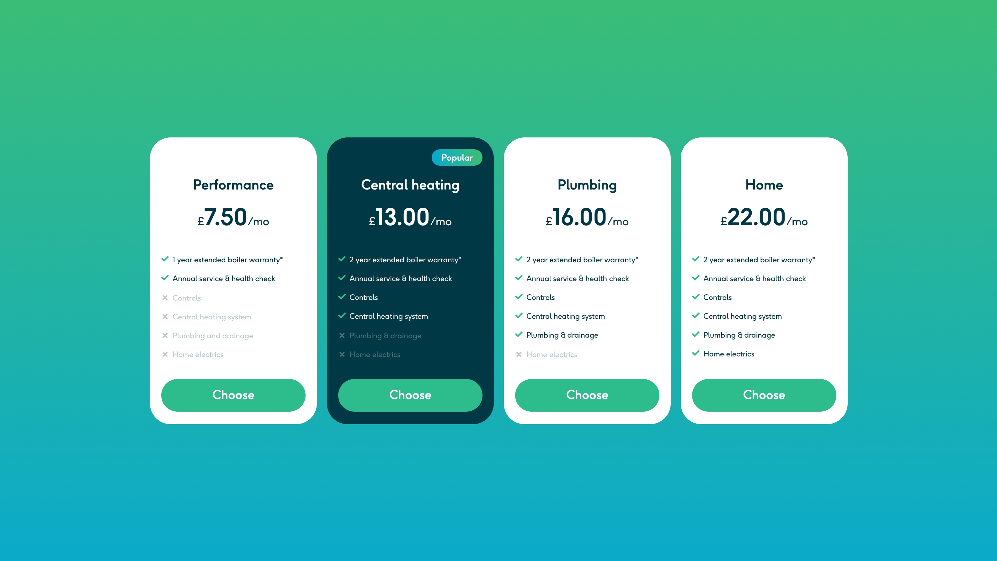 Comparison table design for Diamond Green Energy
